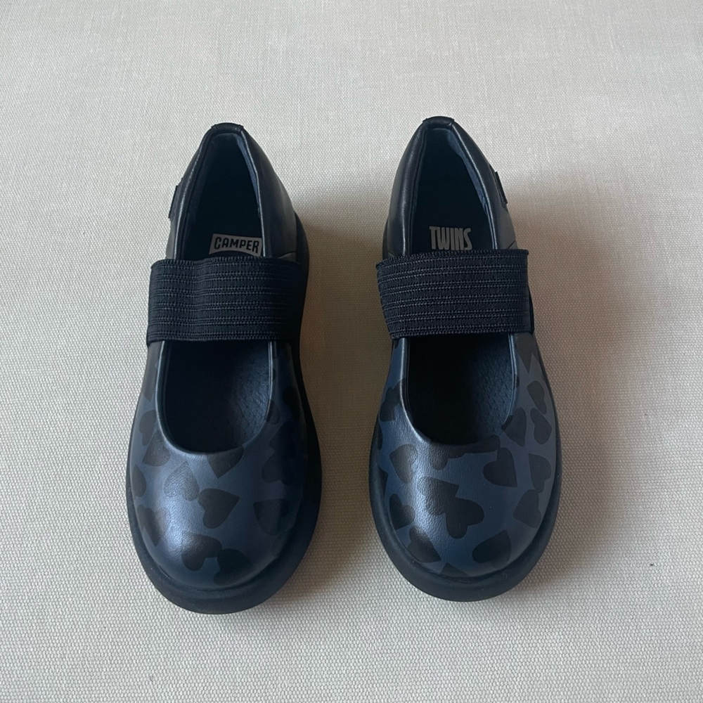 Camper Twins Black leather Mary Jane shoes for toddler girl - size 8